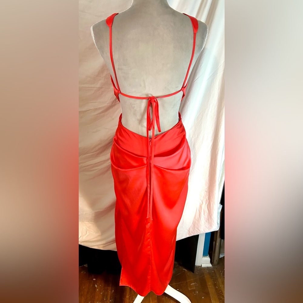 ASOS Coral Draped & Gathered Backless Tie-Back Midi Dress, Size 6